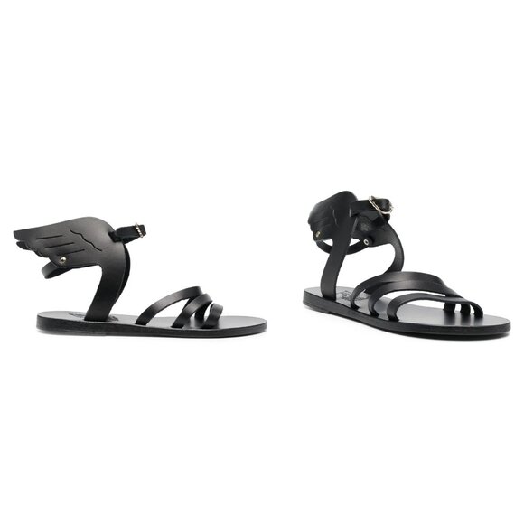Ancient Greek Sandals Shoes - ANCIENT GREEK SANDALS Ikaria Wing Open Toe Sandals in Black Leather Size US 11